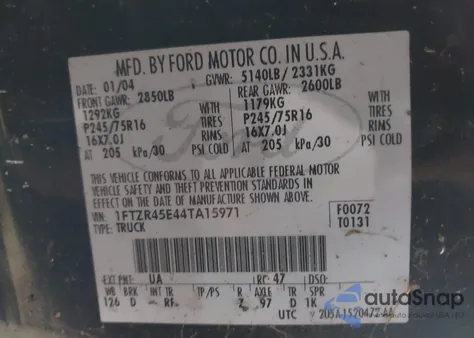 2004 Ford Ranger Edge/Tremor/Xlt z USA, uszkodzony, nr VIN 1FTZR45E44TA15971